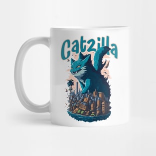 Catzilla Unleashed Funny Cartoon-Style Feline Mug